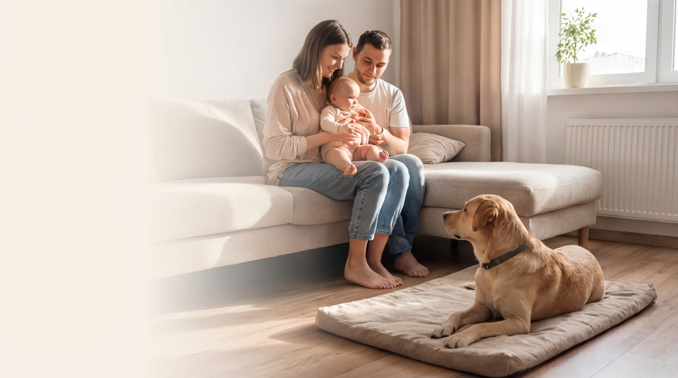 Rodina se psem na gauči